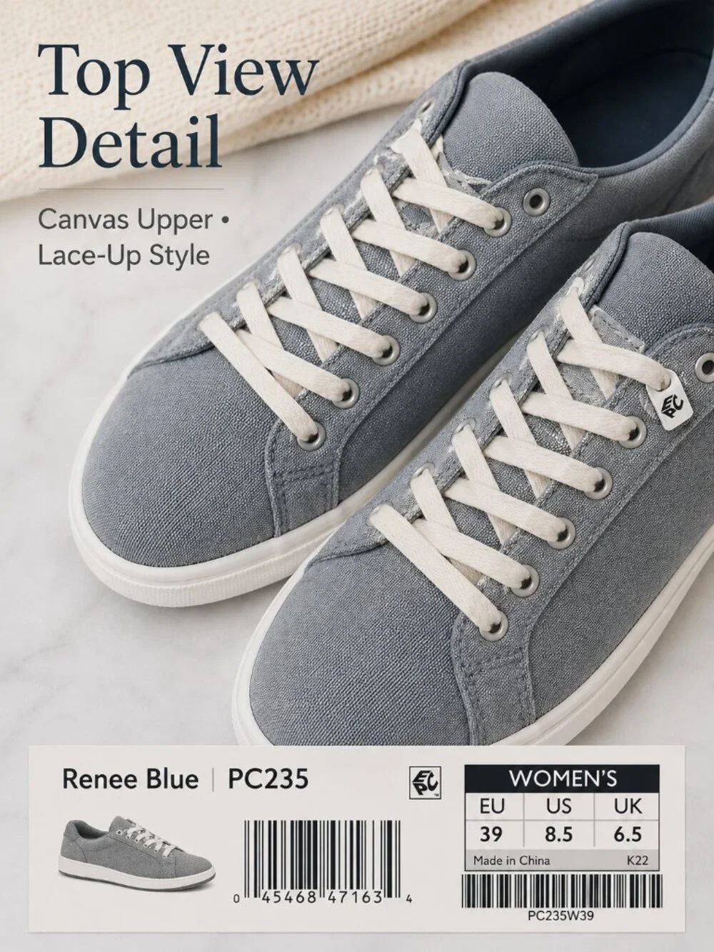 Aetrex Renee Women’s 8.5 Blue Canvas Comfort Sneakers New in Box